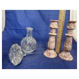 3 Pcs - Marble Candle Holders & Glass Bottle