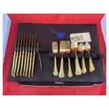 Box w/ Gold Toned Rogers Stainless Korea Flatware