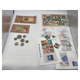 Bag of Foreign Money & Stamps