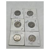 6 Liberty Quarters - 1966P - 1964P - 1968P