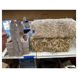 3pc - 2 Hay Bales - Wood Candy Cane Basket w/Handl