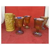 4 - Carnival Glass Stemware & 1 Beer Mug