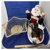 Metal Basket w/Extension Cord - Santa - Candles