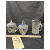 2 Glass Candy Dishes w/Lid & Small Glass Pitcher