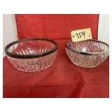 2 - Nesting Glass Bowls w/Metal Rim