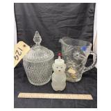 Candy Dish w/Lid & Glass Pitcher