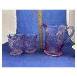 Lavender Glass Pitcher & 2 Cups