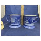 2 - Courier and Ives Blue Mugs