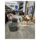 Decorative Carousel Horse & 2 Small Buckets