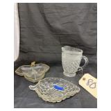 Glass Pitcher & 2 Candy Dishes