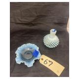 2 Fenton Pcs - Hobnail Vase & Dish