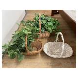 3 Woven Baskets w/Faux Leaves