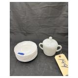 9 Pcs - White Plates & Sugar Dish w/Lid