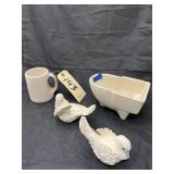 4 Pcs - Bird Figurines - Coffee Cup & Dish