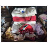 Box w/Bathroom Towels - Oven Mits - Kitchen Towels