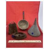 5pc - Metal Funnels - Cow Bell - Dipper - Sad Iron