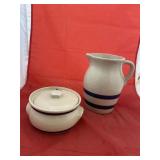 2pc - Roseville Colorado Pottery Picher & Covered