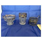 3pc - Small Pedestal Bowl - Cup - Metal Cup Holder