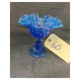 Blue Glass Ruffled Edge Candy Dish
