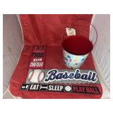 4 Pc - Sports Bucket & Baseball Wall Hanging