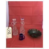 4 Pcs - Cruets - Shot Glass - Green Glass Bowl