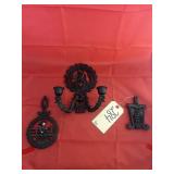3 Pcs - Cast Iron Trivets & Hanging Holder