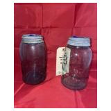 2 - Vintage Blue Canning Jars w/Zinc Lids