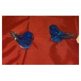 Pair 2 Glass Blue Birds