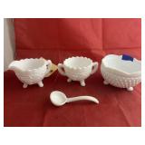 3 Pcs - Milk Glass Footed Bowls w/Dipper