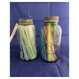 2 Glass Canning Jars w/Straws