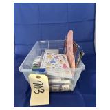 Plastic Bin w/Stationary Supplies - Stickers