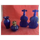 4 Pcs - Blue Vases & Oil Lamp Base