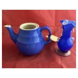 2 Pcs - Blue Teapot - no lid & Vase