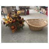 Laundry Basket w/Silk Flowers