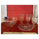 5 Pcs - Glass Bowl - Divided Dish - 3 Glasses
