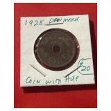 1928 French 5-Cent Denmark w/hole