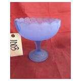 Frosted Blue Glass Compote Dish