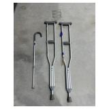 Pair Adj McKesson Metal Crutches & Cane