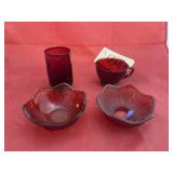 4 Pcs - Red Cups - Bowl & Candle Dish