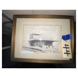 "Bixby Train Station" Framed Pencil Drawing