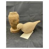 Wooden Carved Bird & Vase