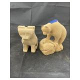 Wood Carved Statues - Dog & Bear