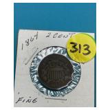 1864 Large 2-Cents - Fine to V Fine