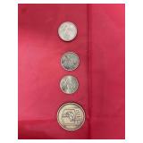 Bass Coin & 3 Gold Toned Dollar Coins