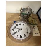 3 Pcs - Wall Clock & Animal Figurines