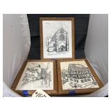 3 Framed Drawings by L. Baron