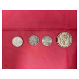 Bass Coin & 3 Gold Toned Dollar Coins