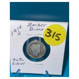 1914-D Barber Dime 90% Silver