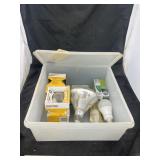 Plastic Tupperware Bin w/Assorted Light Bulbs