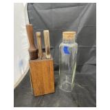 Glass Canister & Knife Block w/Knives